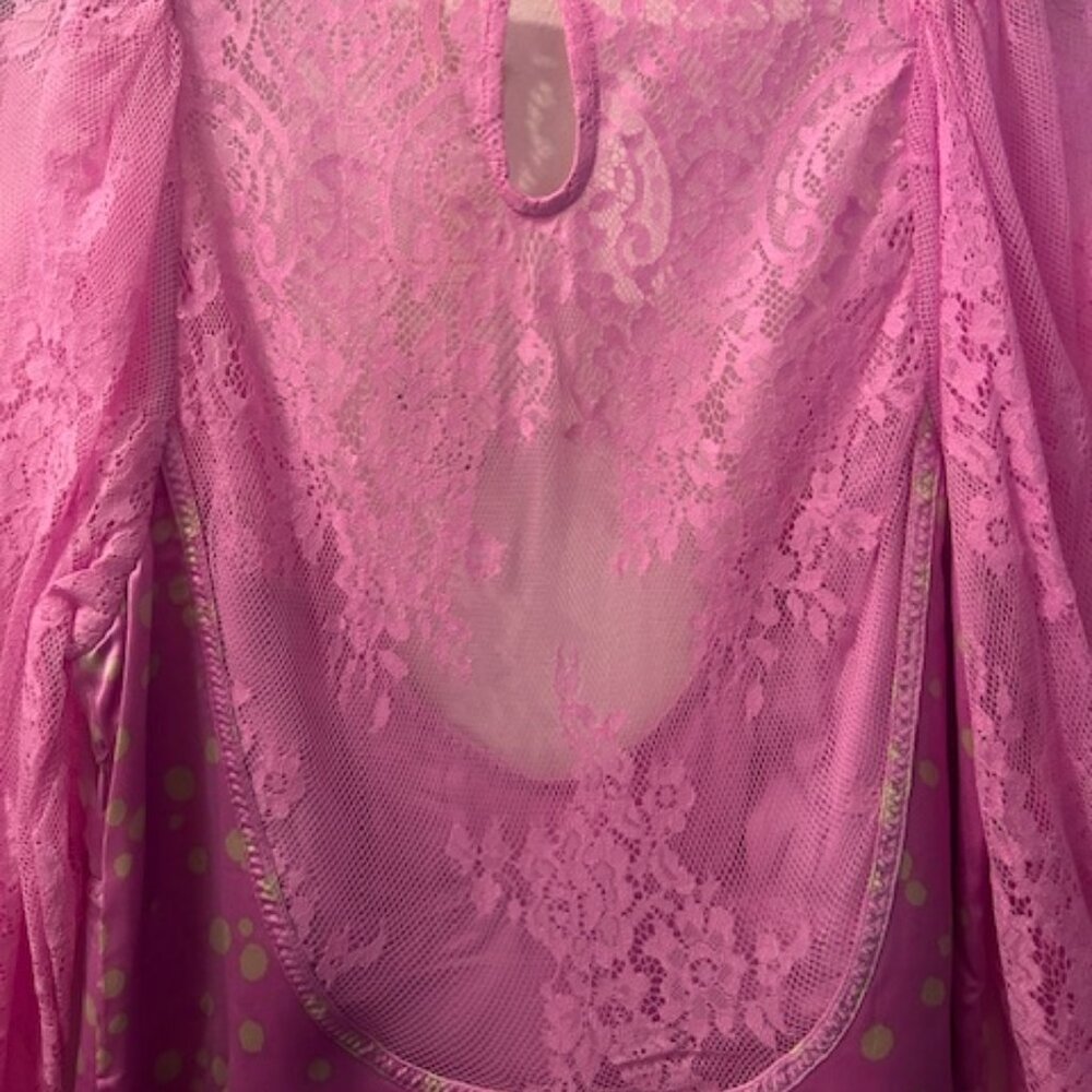Free People About That Mini Barbie Pink Lace Polka Dot V Neck Mini Dress NWT - Picture 13 of 16